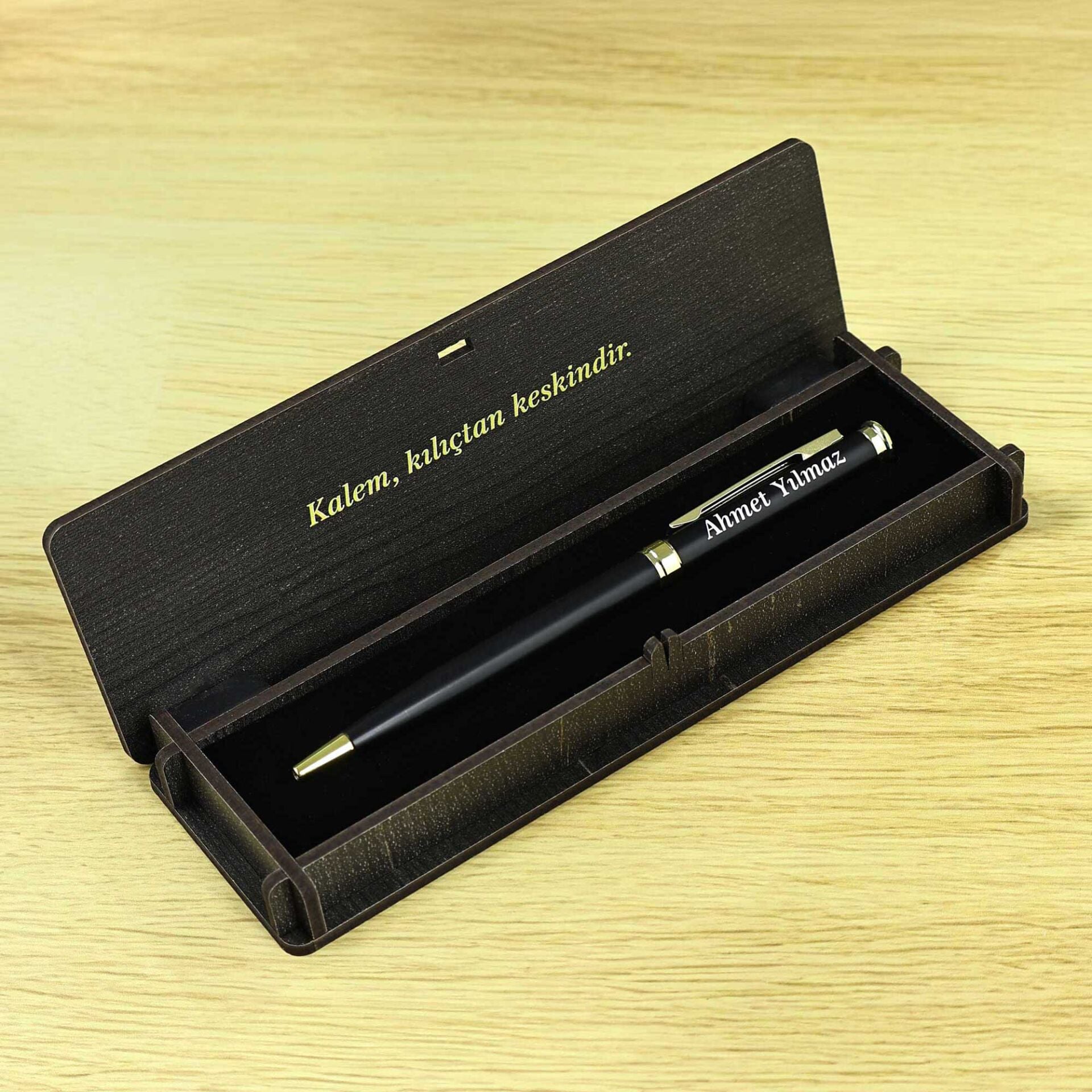 Kişiye Özel İsimli Ahşap Kutulu Hediyelik Metal Tükenmez Kalem