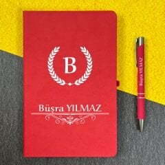 Kişiye Özel İsimli Kırmızı Ajanda Not Defteri ve Kalem Seti 2413B1001