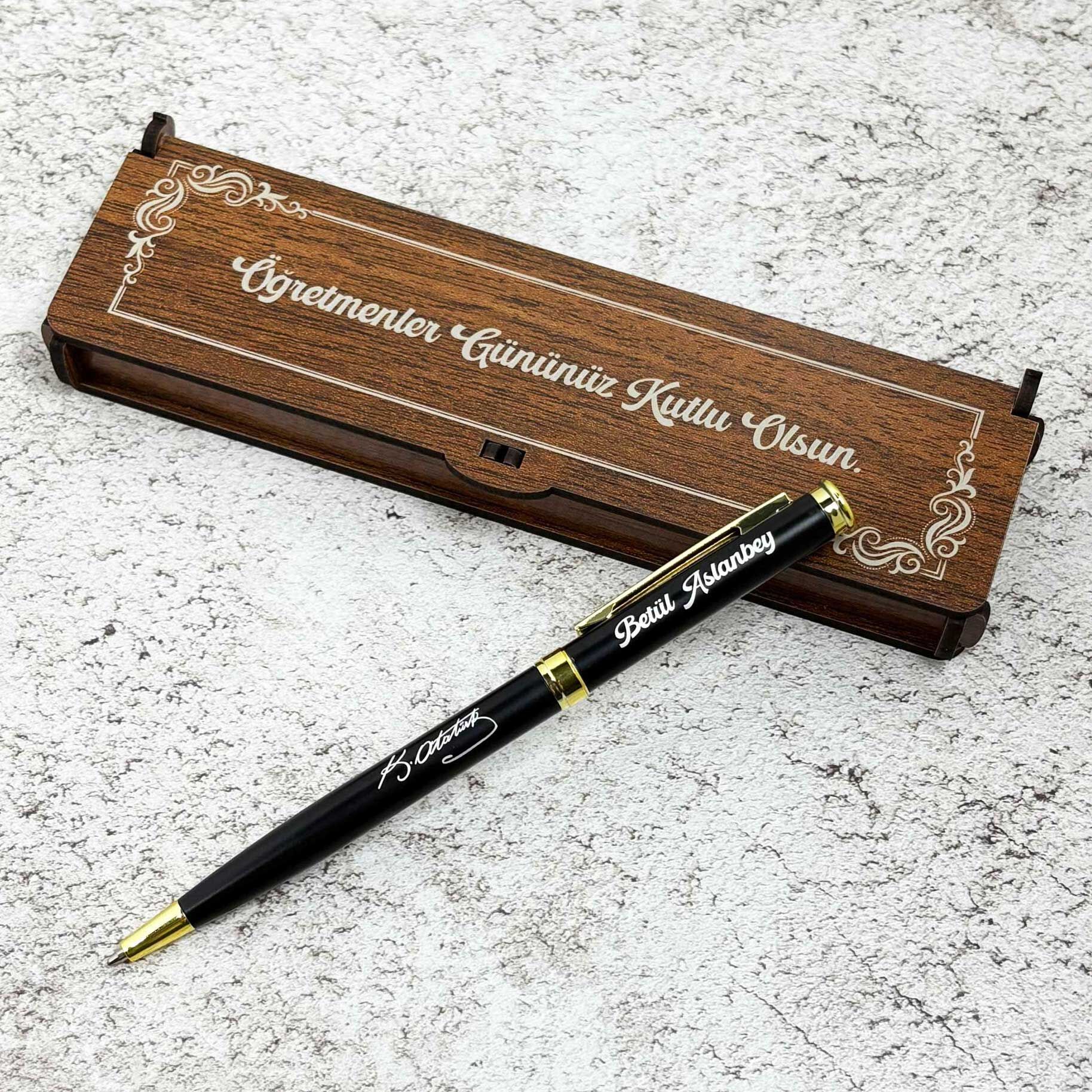 Atatürk İmzalı İsme Özel Tasarım Metal Tükenmez Kalem - Öğretmenler Günü Hediyesi