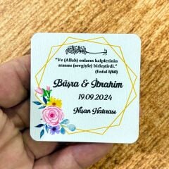 Nikah, Nişan, Düğün, Söz, Kına Hediyelik Ahşap Magnet – 20 Adet (6x6 cm)