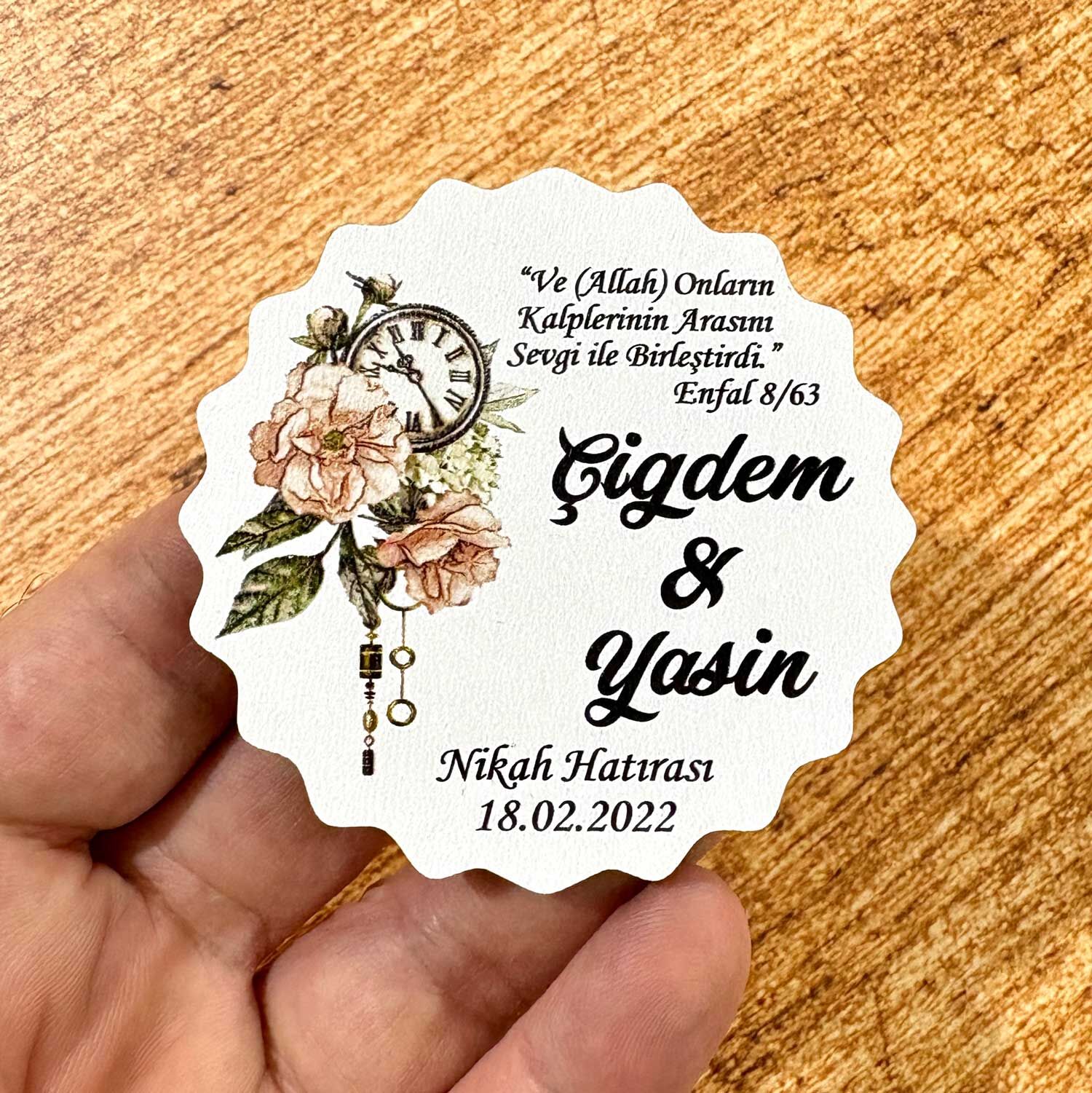 Nikah, Nişan, Düğün, Söz, Kına Hediyelik Ahşap Magnet – 50 Adet (7x7cm)