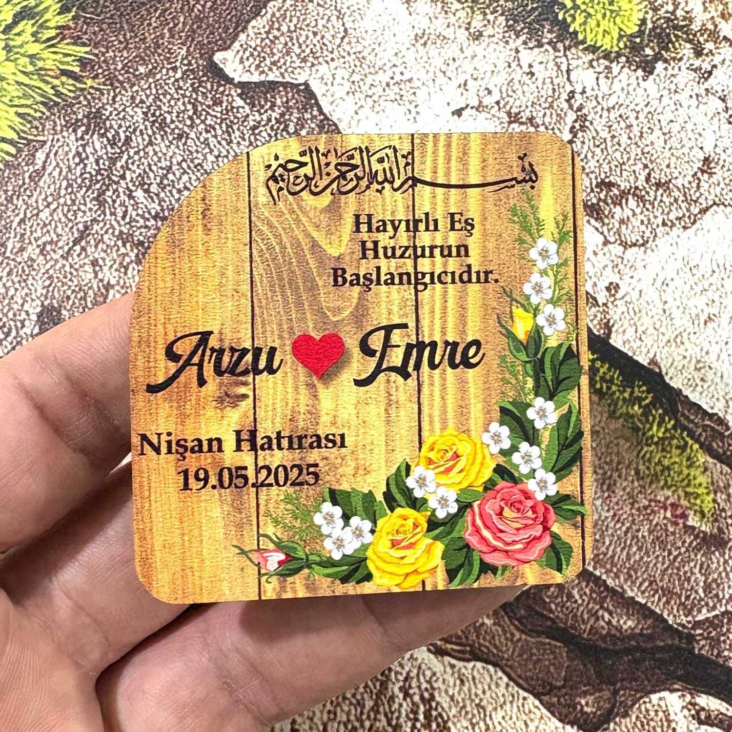 Nikah, Nişan, Düğün, Söz, Kına Hediyelik Ahşap Magnet -50 Adet (6x6cm)