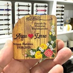 Nikah, Nişan, Düğün, Söz, Kına Hediyelik Ahşap Magnet -20 Adet (6x6cm)