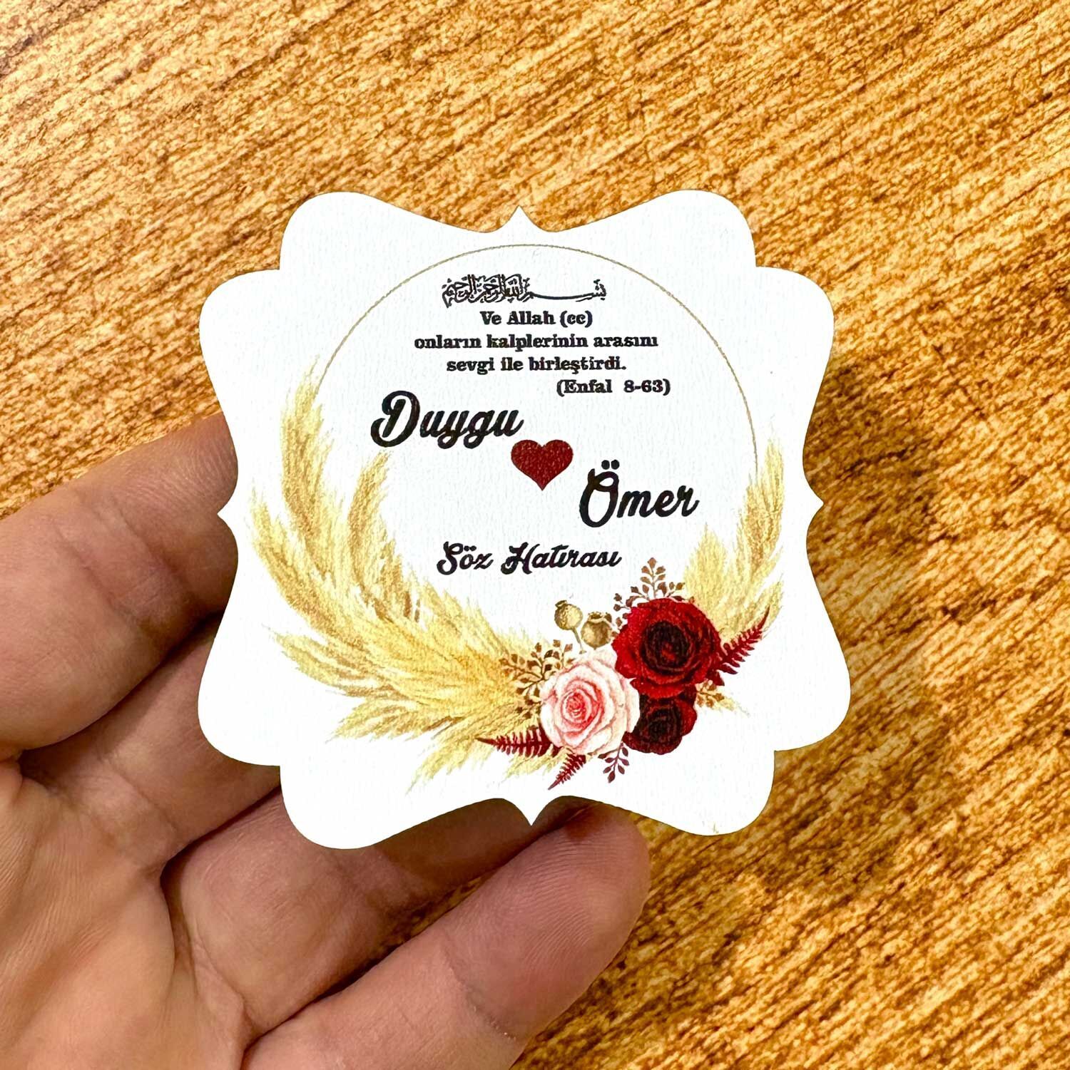 Nikah, Nişan, Düğün, Söz, Kına Hediyelik Ahşap Magnet –20 Adet (7x7cm)