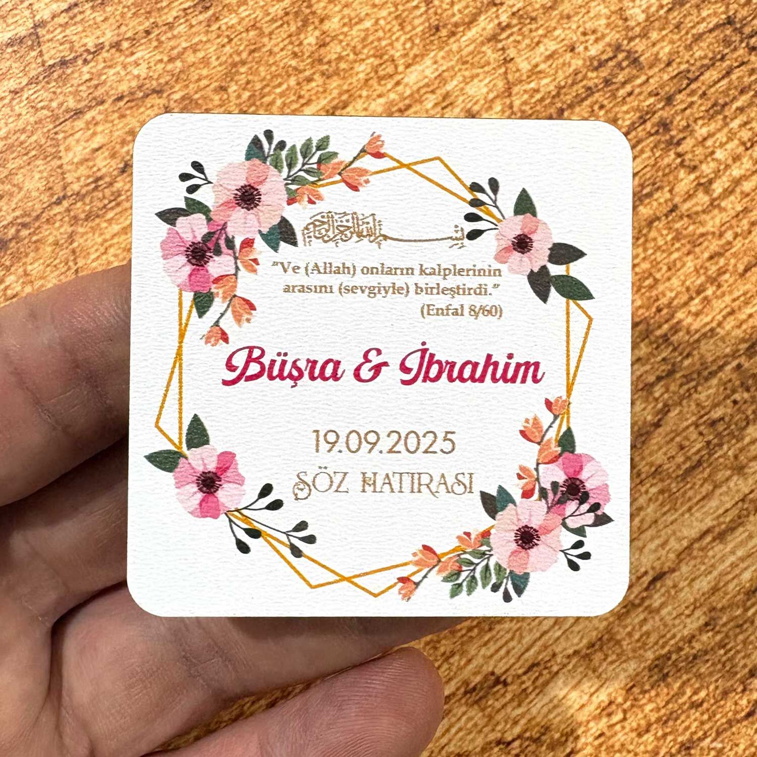 Nikah, Nişan, Düğün, Söz, Kına Hediyelik Ahşap Magnet –20 Adet (6x6cm)